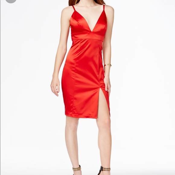 Guess Dresses & Skirts - Guess Front-slit Satin Dress in Red